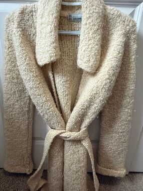 Cream Bouclé Wrap Coat with Belt - Women’s Jacket & Coat